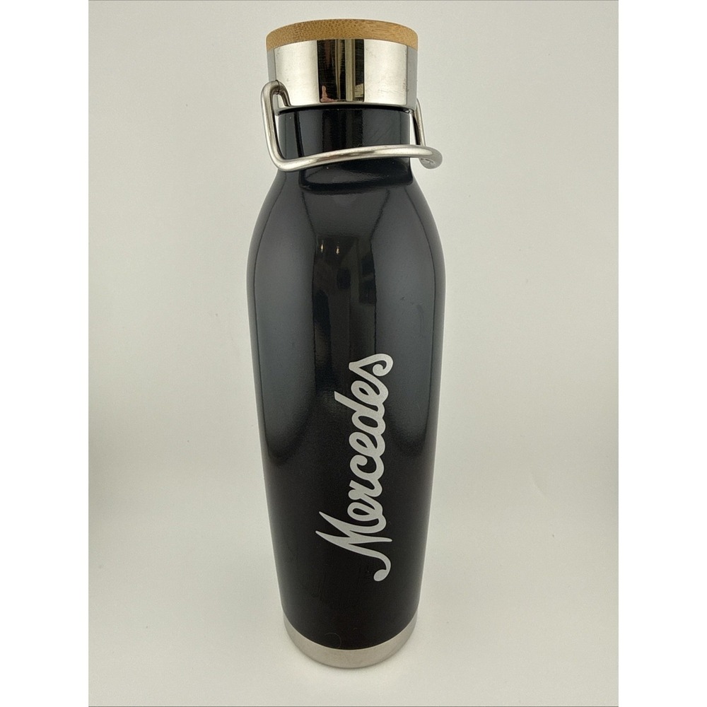 H2Go Mercedes Benz Insulated Wave Water Bottle | Bamboo Top | 20.9oz | Black-Gry